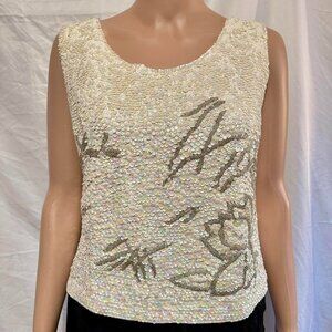 Vintage ivory/white beaded/sequined tank size S gorgeous beadwork
